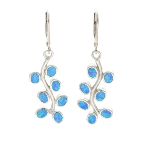 Kolczyki wiszące gałązka z niebieskim opalem
