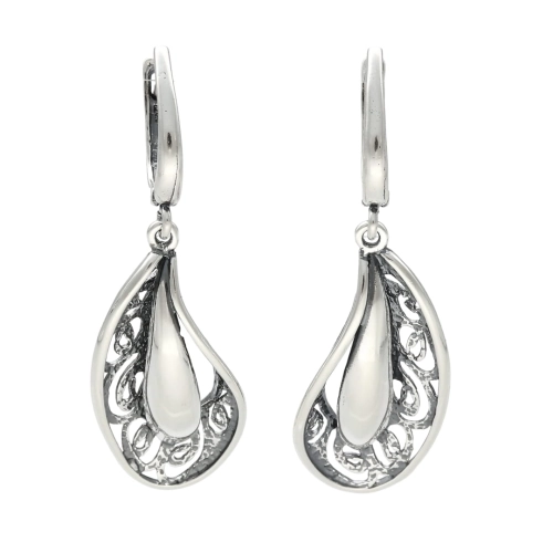 Kolczyki łezka ażurowa srebro oksydowane