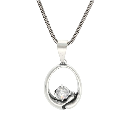 Wisior owalny z cyrkonią srebro oksydowane