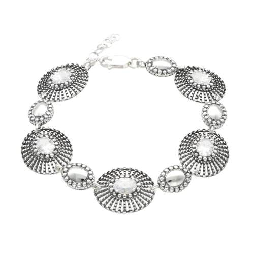 Bransoletka owalna z cyrkoniami srebro oksydowane