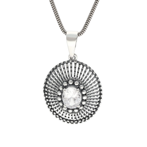 Wisior owalny z cyrkonią srebro oksydowane