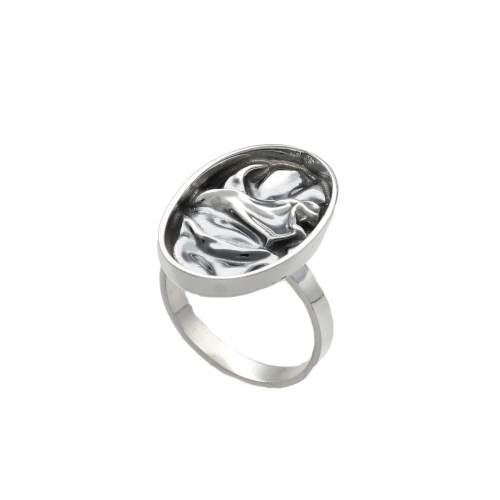 Pierścionek owalny marszczone srebro
