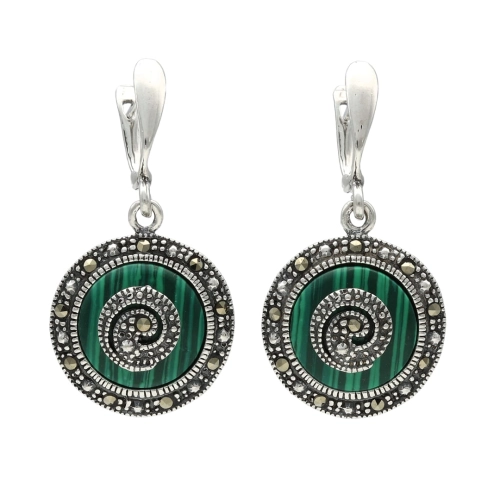 Kolczyki z markazytami i malachitem srebro