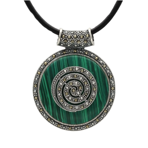 Wisior z markazytami i malachitem srebro