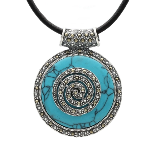 Wisior z markazytami i turkusem srebro