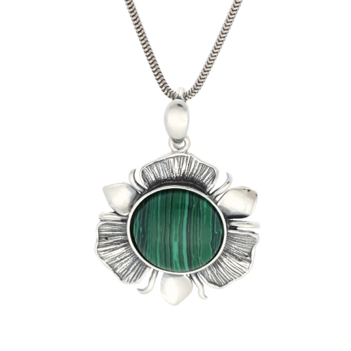 Wisiorek z malachitem kwiatek srebro