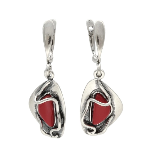 Kolczyki retro z koralem srebro