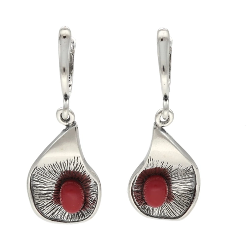 Kolczyki z koralem łezka srebro