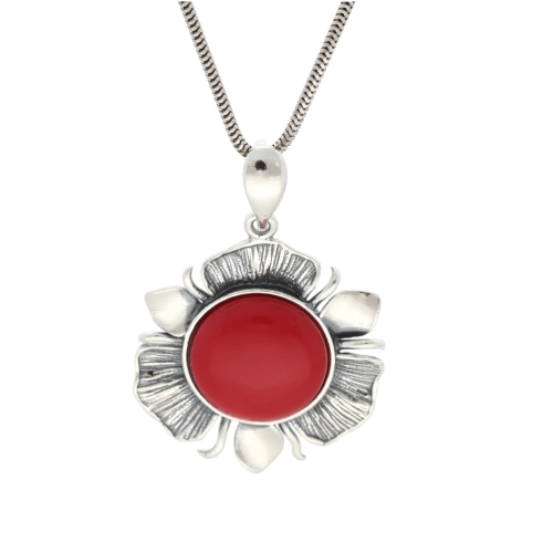 Wisiorek z koralem kwiatek srebro