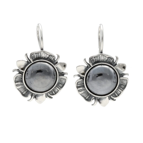 Kolczyki z hematytem kwiatek srebro