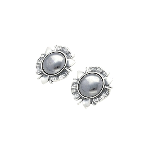 Kolczyki z hematytem kwiatek srebro