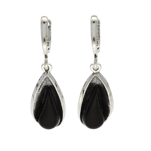 Kolczyki z onyksem łezka srebro