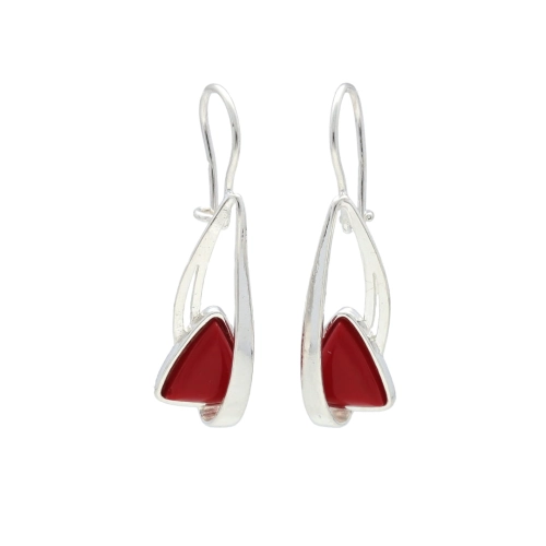 Kolczyki trójkątne z koralem srebro