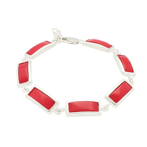 Bransoletka prostokątna z koralem srebro