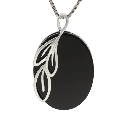 Wisior z onyksem owalny listek srebro 