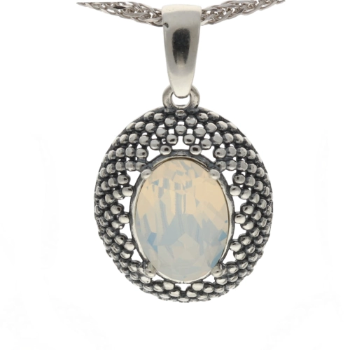 Wisior z białym kryształem owalny srebro