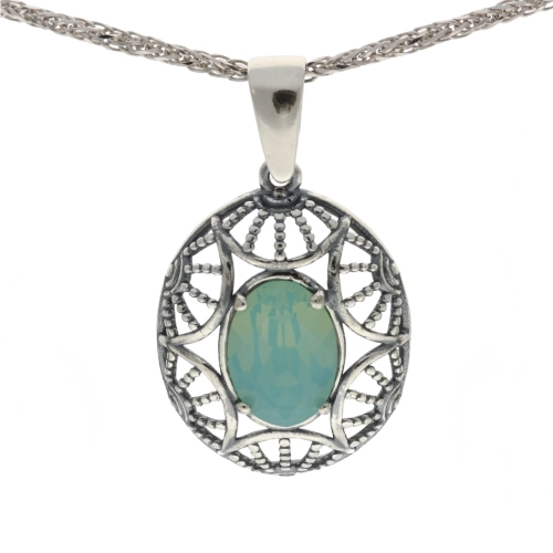 Wisiorek z zielonym kryształem owalny srebro