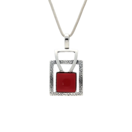 Wisiorek kwadratowy z koralem srebro