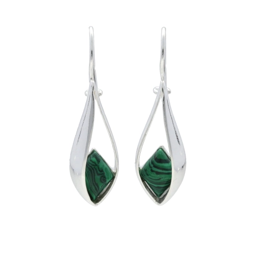 Kolczyki łezki z malachitem srebro