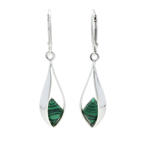 Kolczyki łezki z malachitem srebro