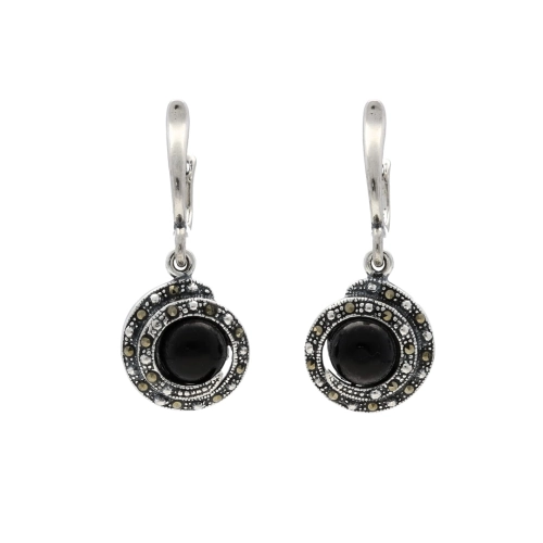 Kolczyki z markazytami i onyksem srebro