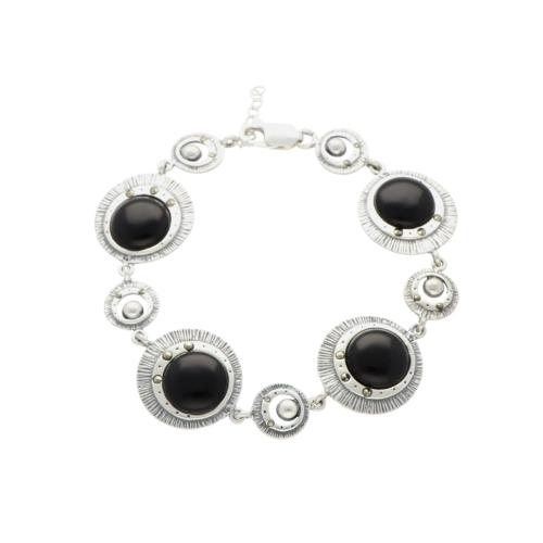 Bransoletka z markazytami i onyksem srebro