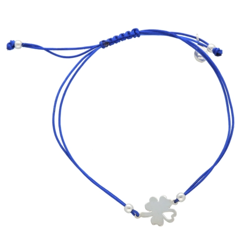 Bransoletka sznurkowa koniczynka niebieska srebro