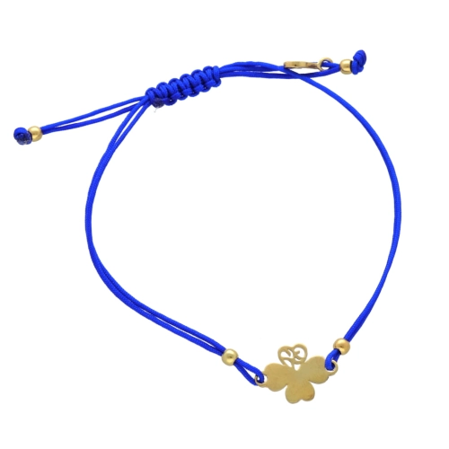 Bransoletka sznurkowa koniczynka niebieska pozłacana
