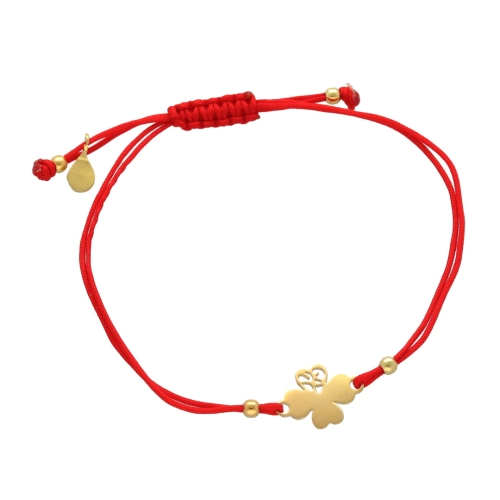 Bransoletka sznurkowa koniczynka czerwona pozłacana