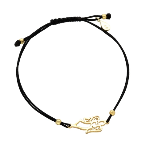 Bransoletka sznurkowa aniołek czarny pozłacane