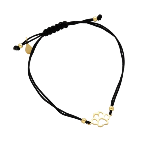 Bransoletka sznurkowa łapa psa czarna pozłacana