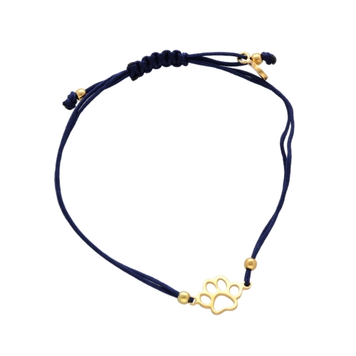 Bransoletka sznurkowa łapa psa granatowa pozłacana