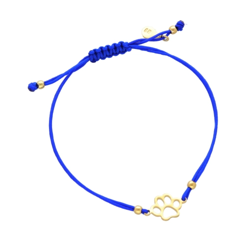 Bransoletka sznurkowa łapa psa niebieska pozłacana