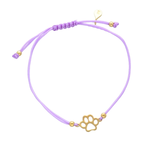 Bransoletka sznurkowa łapa psa fioletowy pozłacane