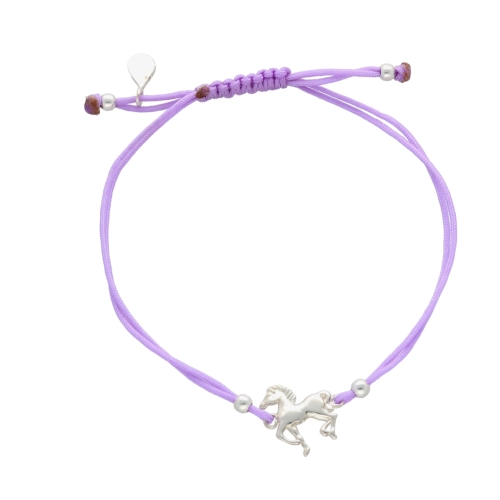 Bransoletka sznurkowa koń fioletowy srebro