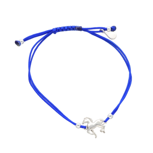 Bransoletka sznurkowa koń niebieska srebro