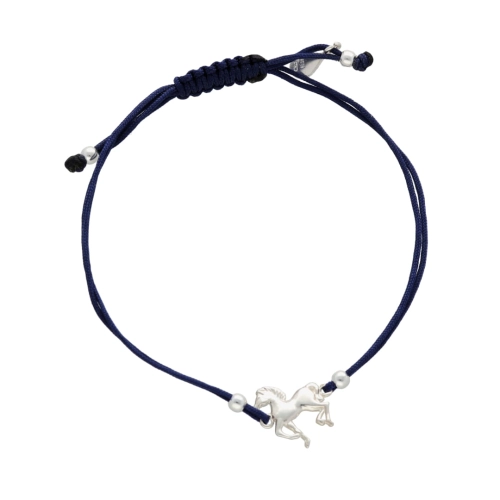 Bransoletka sznurkowa koń granatowa srebro