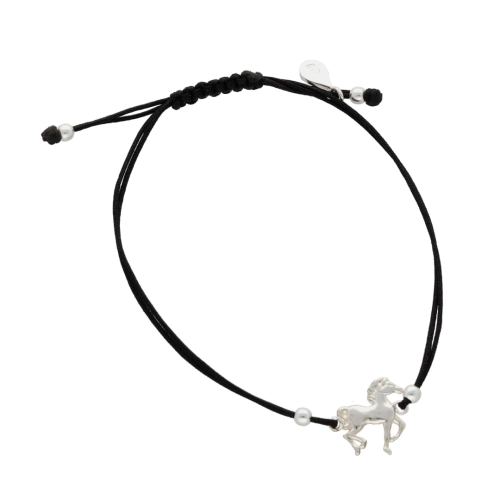 Bransoletka sznurkowa koń czarna srebro