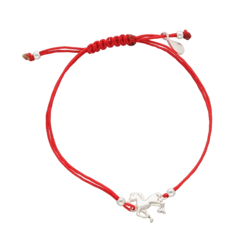 Bransoletka sznurkowa koń czerwona srebro