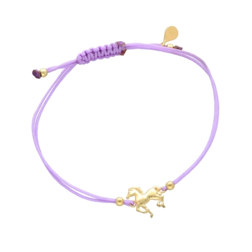 Bransoletka sznurkowa koń fioletowa pozłacana