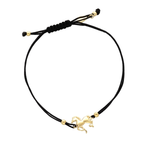 Bransoletka sznurkowa koń czarna pozłacana