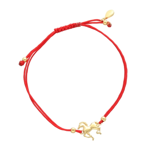 Bransoletka sznurkowa koń czerwona pozłacana