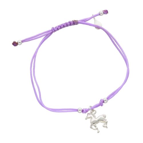 Bransoletka sznurkowa koń fioletowa srebro
