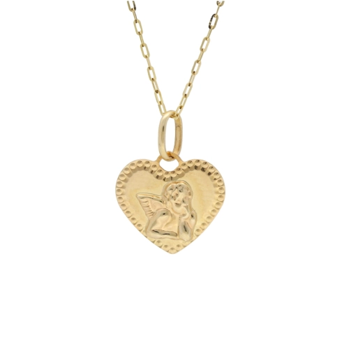 Złoty wisiorek serce z aniołkiem 585