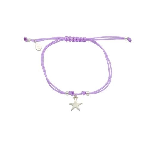 Bransoletka sznurkowa fioletowa gwiazdka srebro
