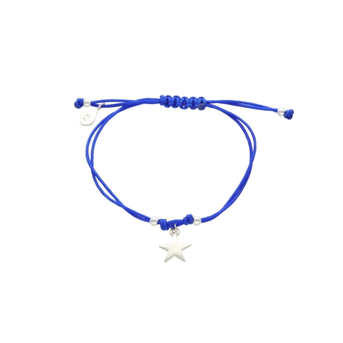 Bransoletka sznurkowa niebieska gwiazdka srebro