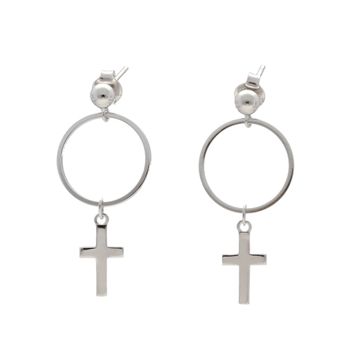 Kolczyki okrągłe z krzyżykiem srebro