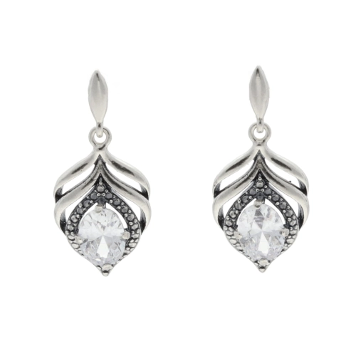 Kolczyki liście z białą cyrkonią srebro oksydowane