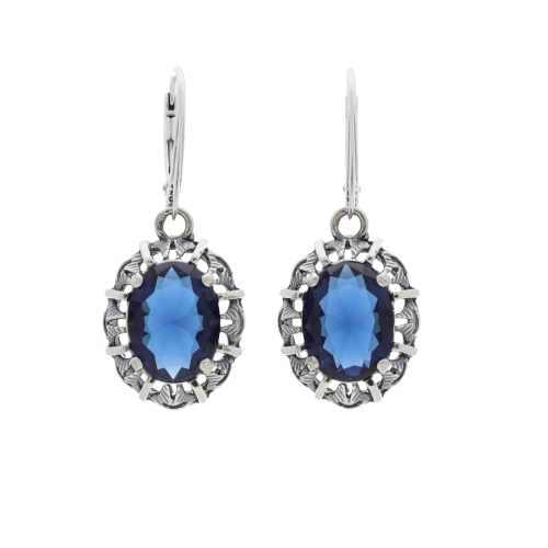 Kolczyki owalne z szafirową cyrkonią srebro oksydowane