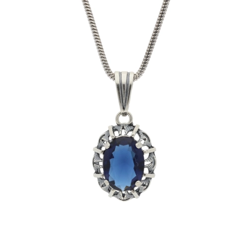 Wisior owalny z szafirową cyrkonią srebro oksydowane